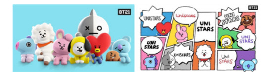 (왼쪽부터)라인프렌즈와 방탄소년단이 콜라보레이션해 만든 BT21/  BT21의 공식 글로벌 서포터즈 'UNISTARS(유니스타즈)'